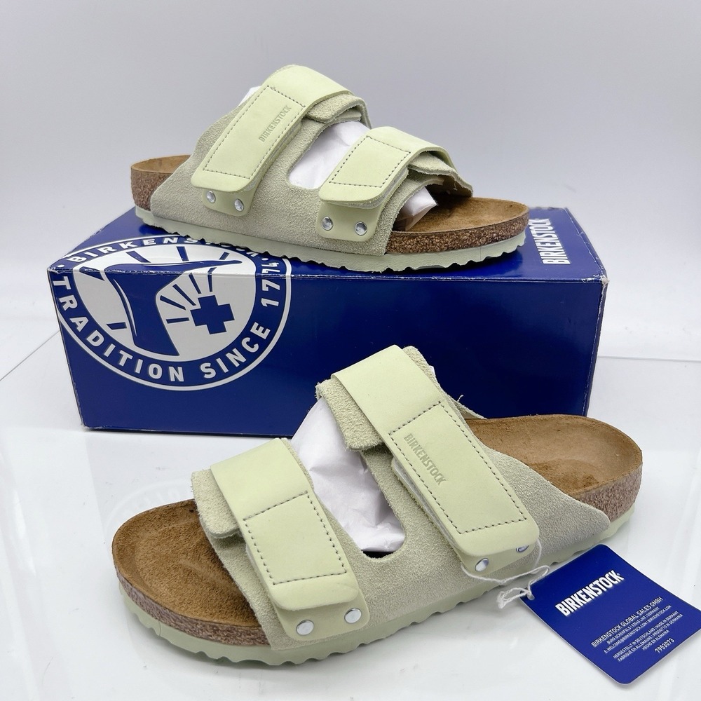 Birkenstock Uji Sandals Slides Lime Green Suede Leather Womens EU 39 US 8-8.5